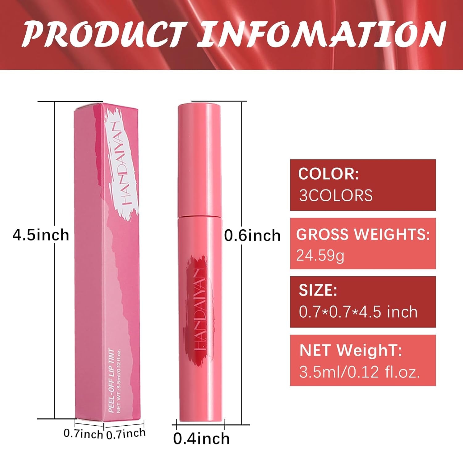 3Pcs Peel off Lip Stain, Long-Lasting Lip Tint Stain Smooth and Matte Lip Tint, Water-Resistant Lip Liner Stain Non-Greasy Lip Tint Stain Peel Off