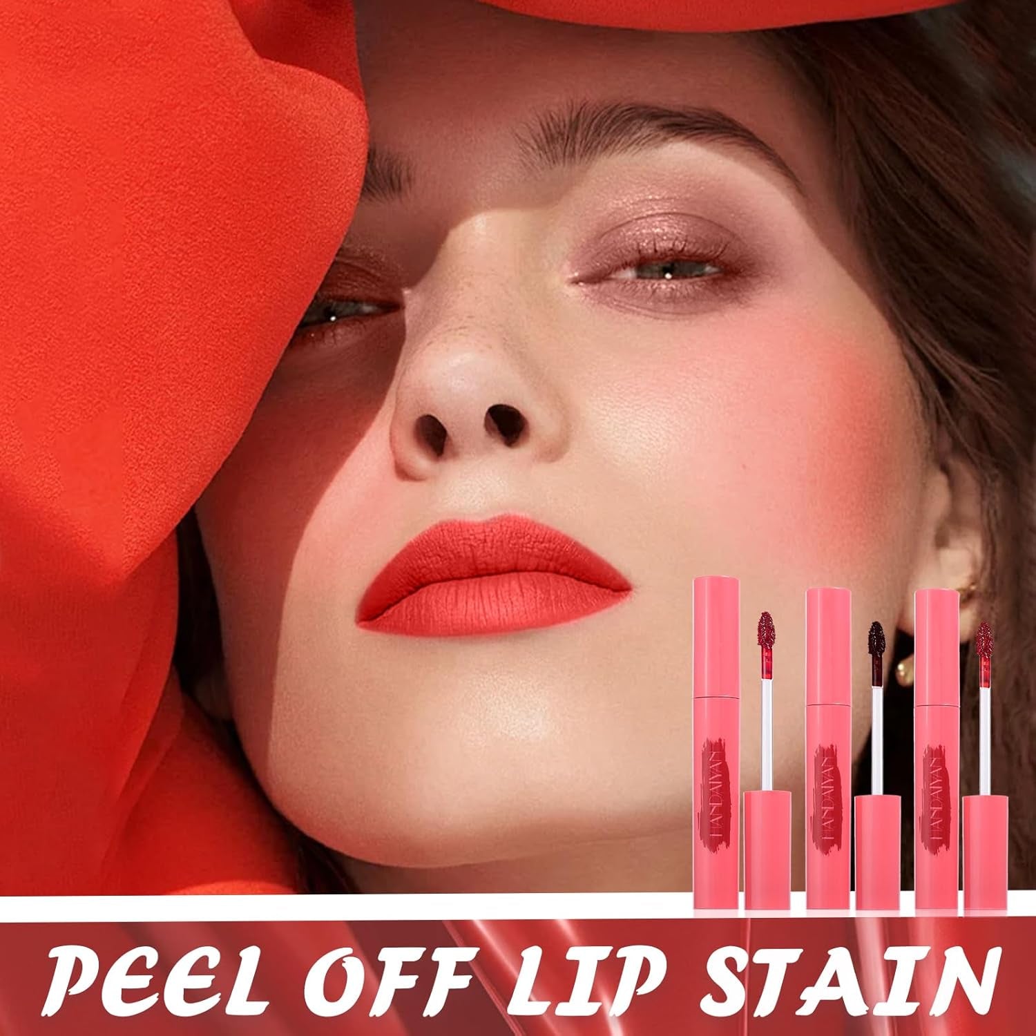 3Pcs Peel off Lip Stain, Long-Lasting Lip Tint Stain Smooth and Matte Lip Tint, Water-Resistant Lip Liner Stain Non-Greasy Lip Tint Stain Peel Off