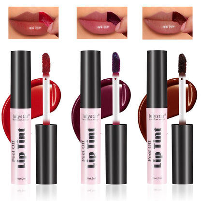 3 Colors Peel off Lip Stain Set,Tattoo Magic Color Matte Nude Lip Gloss Lip Tint,Long Lasting Waterproof Peel off Lip Liner,Nonstick Cup Liquid Lipstick Lip Stain for Women Girls