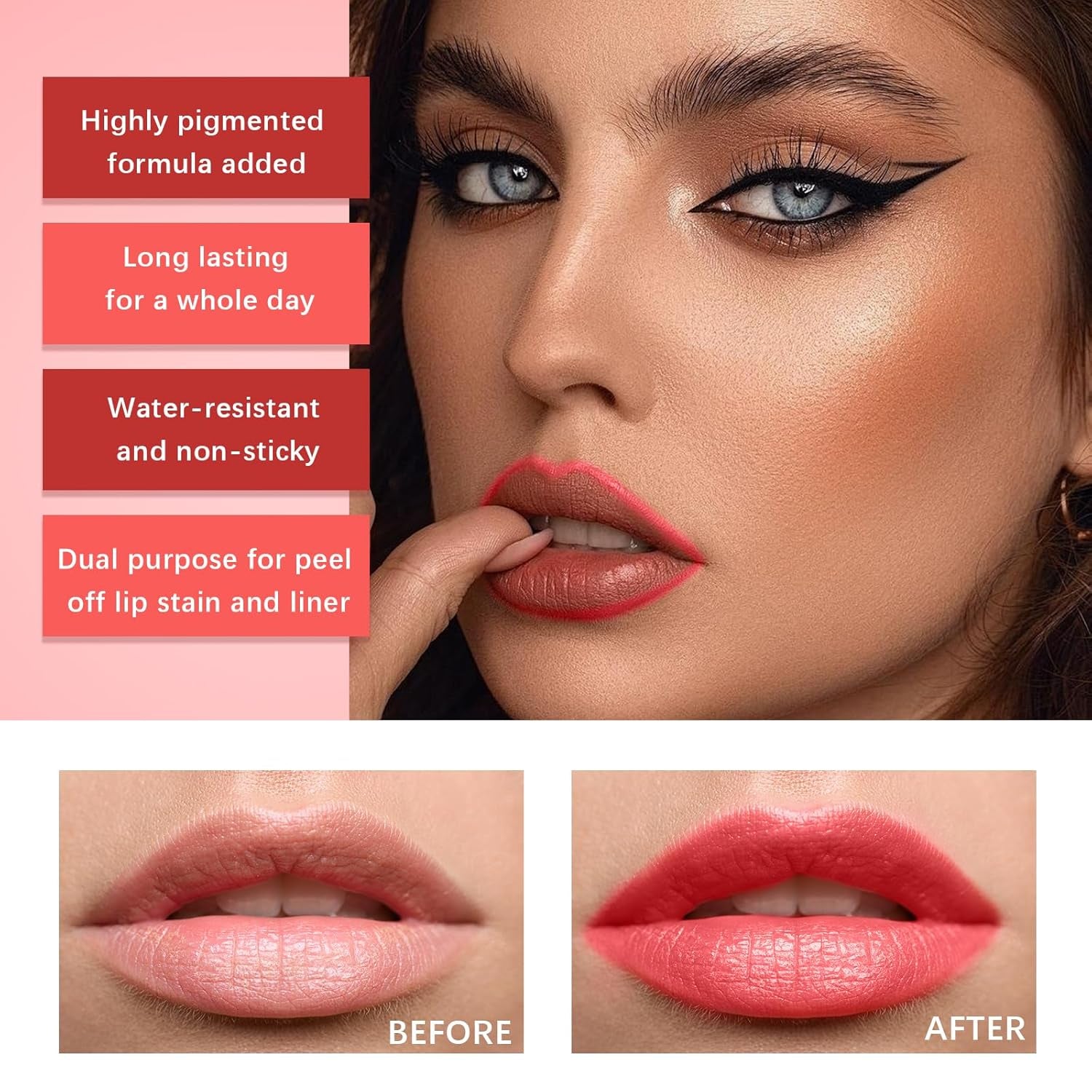 3Pcs Peel off Lip Stain, Long-Lasting Lip Tint Stain Smooth and Matte Lip Tint, Water-Resistant Lip Liner Stain Non-Greasy Lip Tint Stain Peel Off