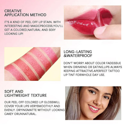 3 Colors Peel off Lip Stain Set,Tattoo Magic Color Matte Nude Lip Gloss Lip Tint,Long Lasting Waterproof Peel off Lip Liner,Nonstick Cup Liquid Lipstick Lip Stain for Women Girls